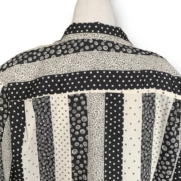 Vintage 90s Blouse Black White Semi Sheer Abstract Geometric Stripe Shirt 14 - Picture 7 of 11